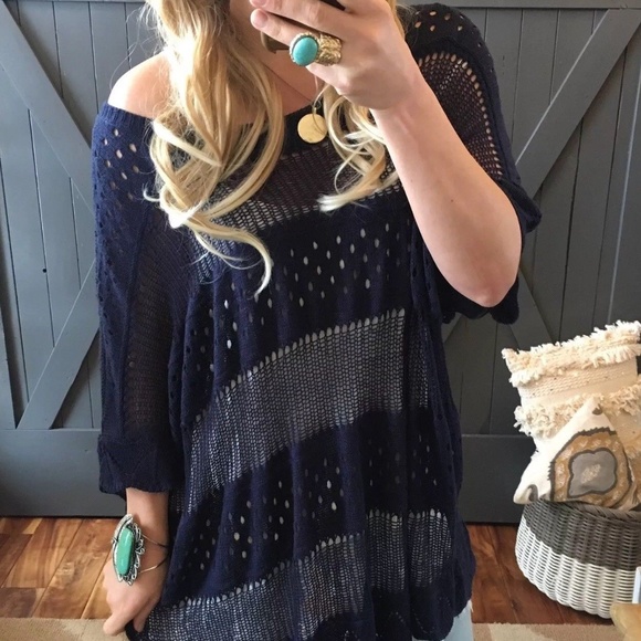 Figleaffashion Sweaters - NewPlus Size Boutique Navy Crochet Knit Sweater